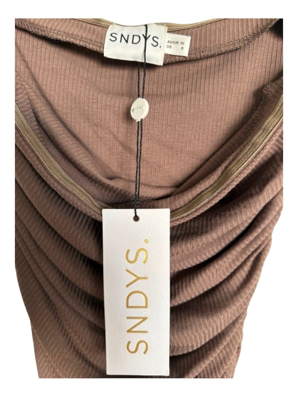 SNDYS Ribbed Ruched Women’s Bodysuit Brown - New With Tags - US 6 - Picture 1 of 3